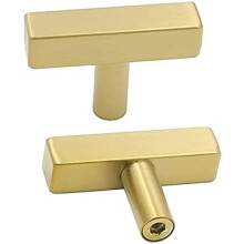Gold Cabinet Knobs Brushed Brass T-Bar Handles 30 Pack