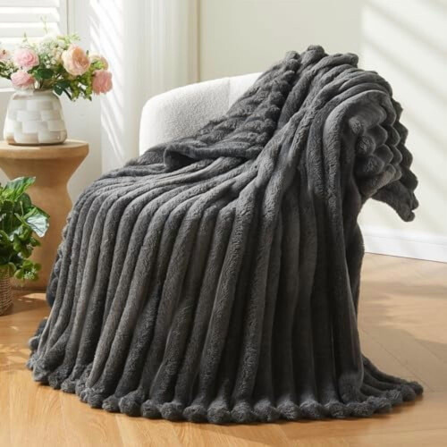 Grey Flannel Fleece Throw Blanket 100% Microfiber 2
