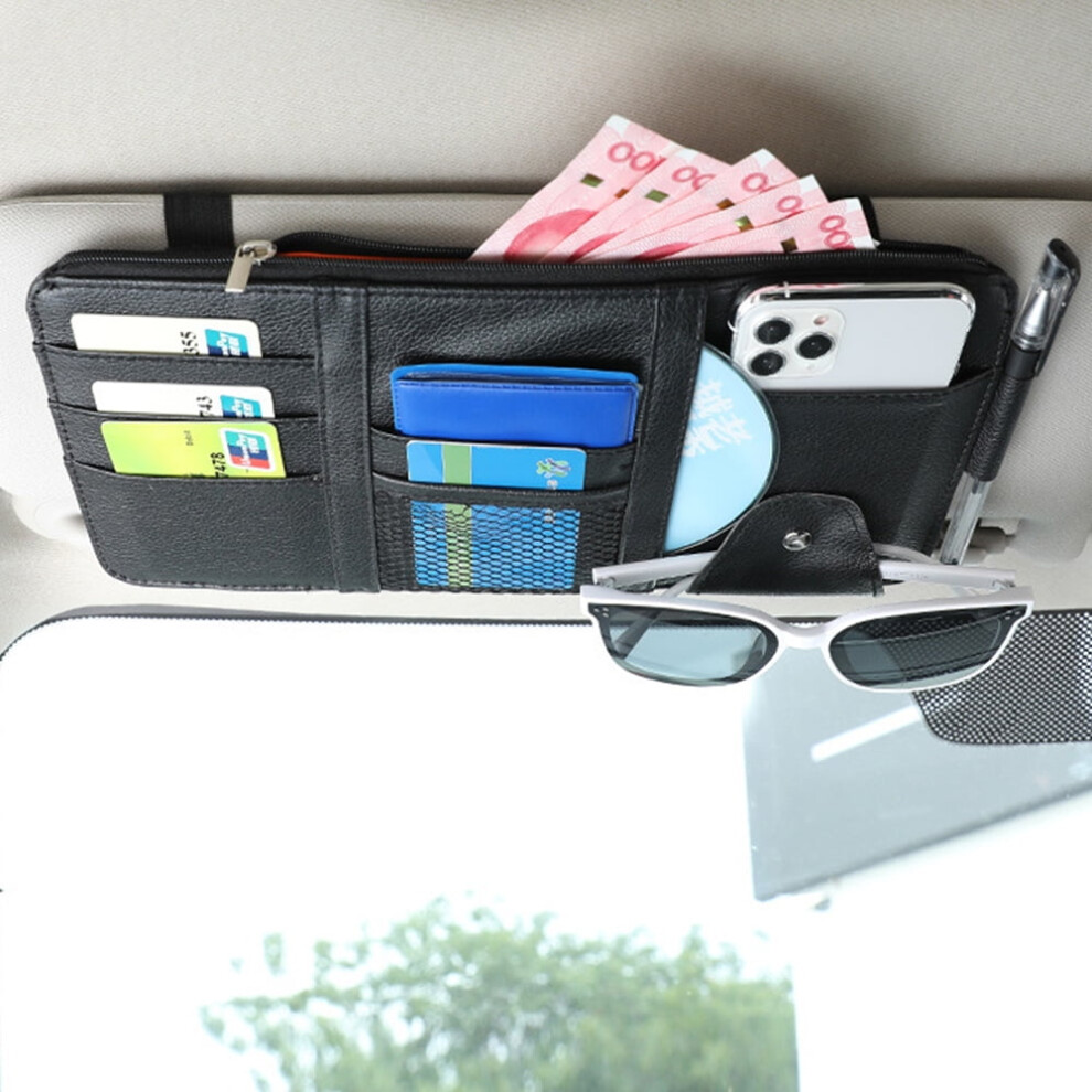 Pu Leather Car Sun Visor Organizer With Multi-Pocket Zipper For Auto Accessories 9175034755361