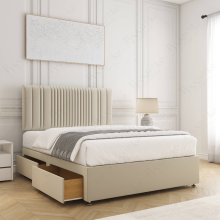 (Cream, 5ft King (with Mattress))) Florence Plush Velvet Divan Double Bed with 2 Storage Drawers 24” Headboard Mattress