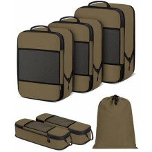 6 PCS Set Compression Packing Cubes for Travel, Lightweight Packing Organizer Bags Travel Essentials for Carry On, Suitcase,Home Closet - Brown