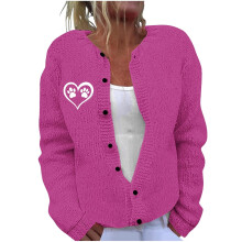 Damen-Strickcardigan mit Karomuster, Rundhalsausschnitt, langen, schmal zulaufenden Bündchen, lockeren, übergroßen Knöpfen, weichem, bequemem