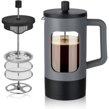 French Press Coffee Maker, 34 oz, Heat-Resistant Glass, 4-Level Filtration, Cold Brew, Camping & Travel – Grey/Black