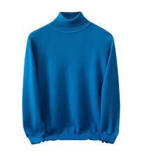 Men's Fashion High Neck Sweater Fall Winter Casual Solid Color Thermal Warm Knitted Pullover Top Men's Sweaters(Blue,L)