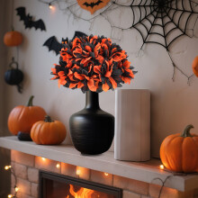 Halloween-Kunstblumen aus schwarzem Kunststoff, Dekoration für Partytische, Heimdekoration, Spukhaus-Requisiten, gruseliges Arrangement, 40 cm