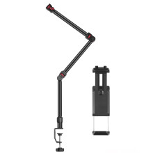 Alloy DSLR Camera Live Stand with C-Clamp, Tablet Mount & LED Light – Compatible with PU3103B