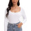Top corto da donna a maniche lunghe con scollo rotondo, vestibilità aderente, casual e basic. 1