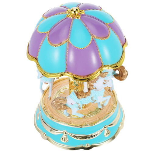 YEAHIBABY Rotating Carousel Music Box with Multicolor LED Light Table Centerpiece