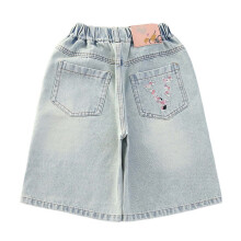 Girls Jeans Shorts Stretch Denim Bermuda Elastic Waist Bottom Trendy Summer Thin Denim Shorts Casual Fashion Jean Shorts 7-8 Years