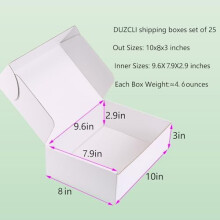 Small Shipping Boxes 10x8x3" (25 Pack) – Sturdy White Corrugated, Recyclable, for Ecommerce & Mailing