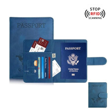 RFID Blocking Wallet Case Passport Holder-Blue