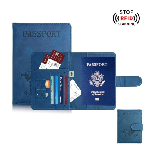 RFID Blocking Wallet Case Passport Holder-Blue