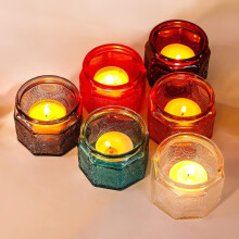 JUNXIAO 6-Pc Glass Tea Light Holders with Lids, Colored Candles, Wedding/Party Table Centerpieces – Compatible with Standard Tea Lights