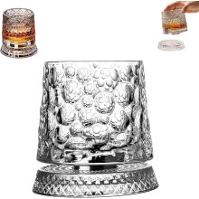 Rotating Crystal Whiskey Glass with 360 Base & Stress-Relief – Dazzling Light Effects, Ideal for Birthdays, Holidays, Father's Day