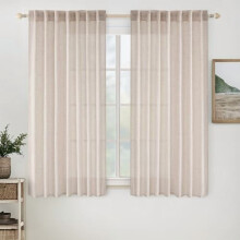 Natural White Linen Curtains, 48" L x 2 Panels, Semi-Sheer Light Filtering, Back Tab & Rod Pocket, Burlap Look – Compatible with Standard Rods