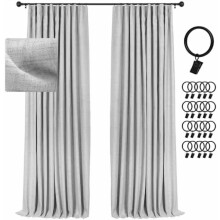 100% Blackout Curtains 84" L, Clip Ring Linen Drapes, Thermal Insulated, Room Darkening, 2 Panels Grey W50xL84