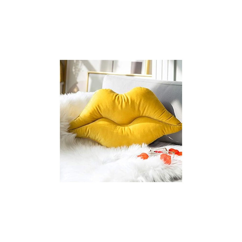 Ashler Lips Throw Pillow Velvet Cushion with Insert Yellow