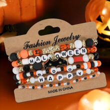 Gallickan Halloween Bracelets, Gothic Multi-Strand Beaded Pack with Bat & Pumpkin Charms, Adjustable & Stackable – Compatible with Teens