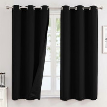 100% Blackout Curtains for Bedroom, Black Liner, Thermal Insulated, Grommet, 2 Panels (42x45", Black)