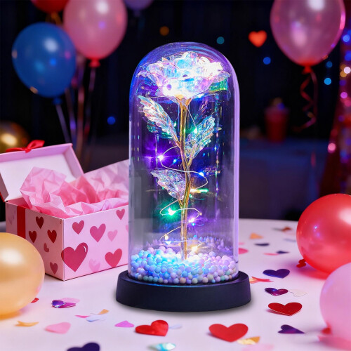 Gold Leaf Rose Glass Dome with LED Lights 1pc 2