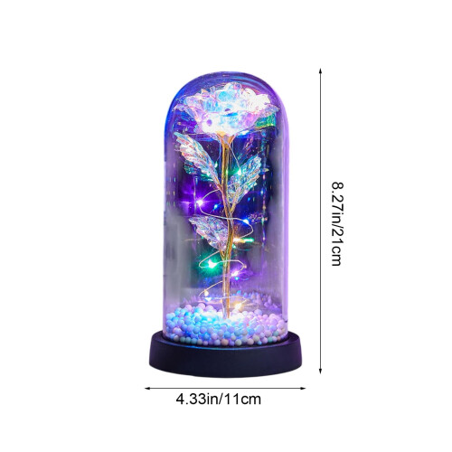 Gold Leaf Rose Glass Dome with LED Lights 1pc 1