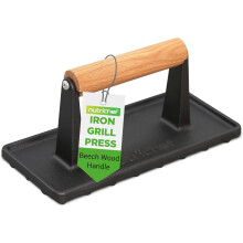 Cast Iron Grill Press - Heavy-Duty Griddle Press with Wooden Handle, compatible with all stovetops, leaves attractive sear marks on steak, burgers,