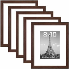 8x10 Picture Frame Set of 5, Display Pictures 5x7 with Mat or 8 x 10 Without, Wall Gallery Photo Frames, Brown
