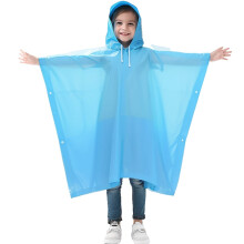 Girls Rainwear Solid Color Long Sleeve Hooded Button Down Raincoat Child Leisure Casual Outings Rain Jackets,Light Blue,One Size