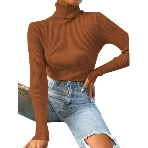 Damen-Kurzpullover, Herbst/Winter, einfarbiger Rollkragenpullover, schmal geschnittener Strickpullover 1