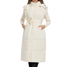 Winter Coats For Women Warm Jackets Women Long Waist Vest For Hooded Knee Length Quilted Gilet With Drawstring Ties