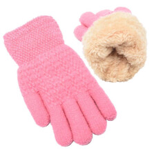 Winter Gloves for Boys Girls Kids Warm Knit Thermal Cable Knitted Gloves Wool Fleece Lined Mittens for Cold Weather Pink 6-13 Years