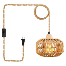 Rattan Pendant Light with 8.2ft Cord, 7.9 Inch