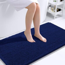 Chenille badrumsmatta marinblå 112x61 cm gummibaksida