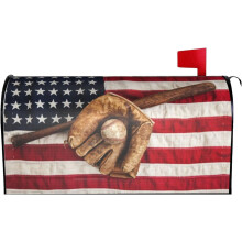 Vintage Baseball Bat & Glove American Flag Magnetic Mailbox Cover, 21x18 in, Waterproof Decor