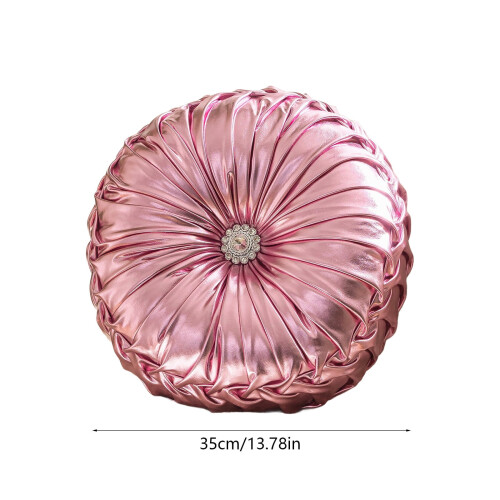 Rundes Samtkissen mit glänzendem Rand, 35 cm, Rosa 2