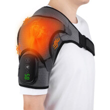 Massaging Heated Shoulder Wrap, Cordless Rechargeable Heating Pad, Adjustable Braces with 3 Heat Settings