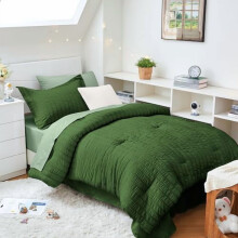 Dark Green Twin XL Seersucker Comforter Set 5-Piece