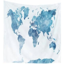 Blue & White World Map Tapestry Wall Hanging, 50x60 Inches, Compatible with Dorm, Kids Room & Christmas Decor
