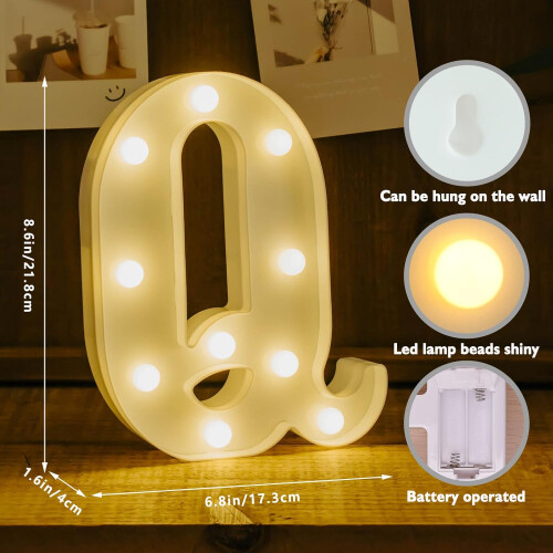 Φωτιζόμενο γράμμα Q με LED: 26 αλφάβητα + 10 αριθμοί, φώτα τέντας με μπαταρία για γάμο, 1