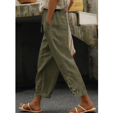 Calça feminina Acelitt casual, leve, com cordão, cintura elástica e bolsos, tamanhos P-XXG.