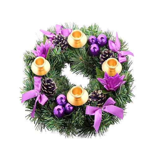Χριστουγεννιάτικο στεφάνι Advent 11,8", μωβ κορδέλα, κηροπήγιο με 4 δίσκους, κεντρικό