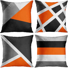 Lot de 4 housses de coussin modernes à rayures abstraites 40 x 40 cm – Noir, gris, orange, décor géométrique en acrylique (compatibles avec les