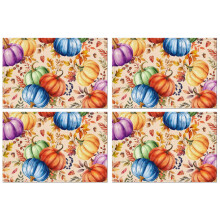 Ensemble de 4 sets de table « Fête d'automne », 30 x 45 cm, lin rustique à motif citrouille et dinde, lavables, décoration de style ferme pour