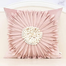 Housse de coussin décorative en velours rose, faite main, motif floral 3D, 45 x 45 cm. Coussin décoratif avec fermeture éclair invisible pour