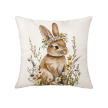 Fodera per cuscino in poliestere e lino con motivo coniglietto pasquale, 45x45 cm, morbida e decorativa, ideale per soggiorno, divano e letto.