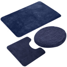 3 st enfärgad badrumsmatta toalettlocksskydd badrumsdusch halkfri matta marinblå