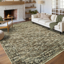Tapis de couloir vintage lavable 5x7, antidérapant, à poils courts, résistant aux taches, style contemporain, doux pour l'intérieur, idéal pour