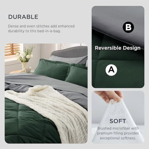 Forest Green & Grey Reversible Queen Christmas Bedding Set 1