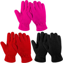 3 Pairs Kids Fleece Winter Gloves - Toddler Warm Gloves for Boys & Girls - Full Fingers, Cold Weather