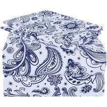 Ensemble de draps bleu marine à motifs cachemire, format California King, 4 pièces, en microfibre douce imprimée, poches extra profondes.